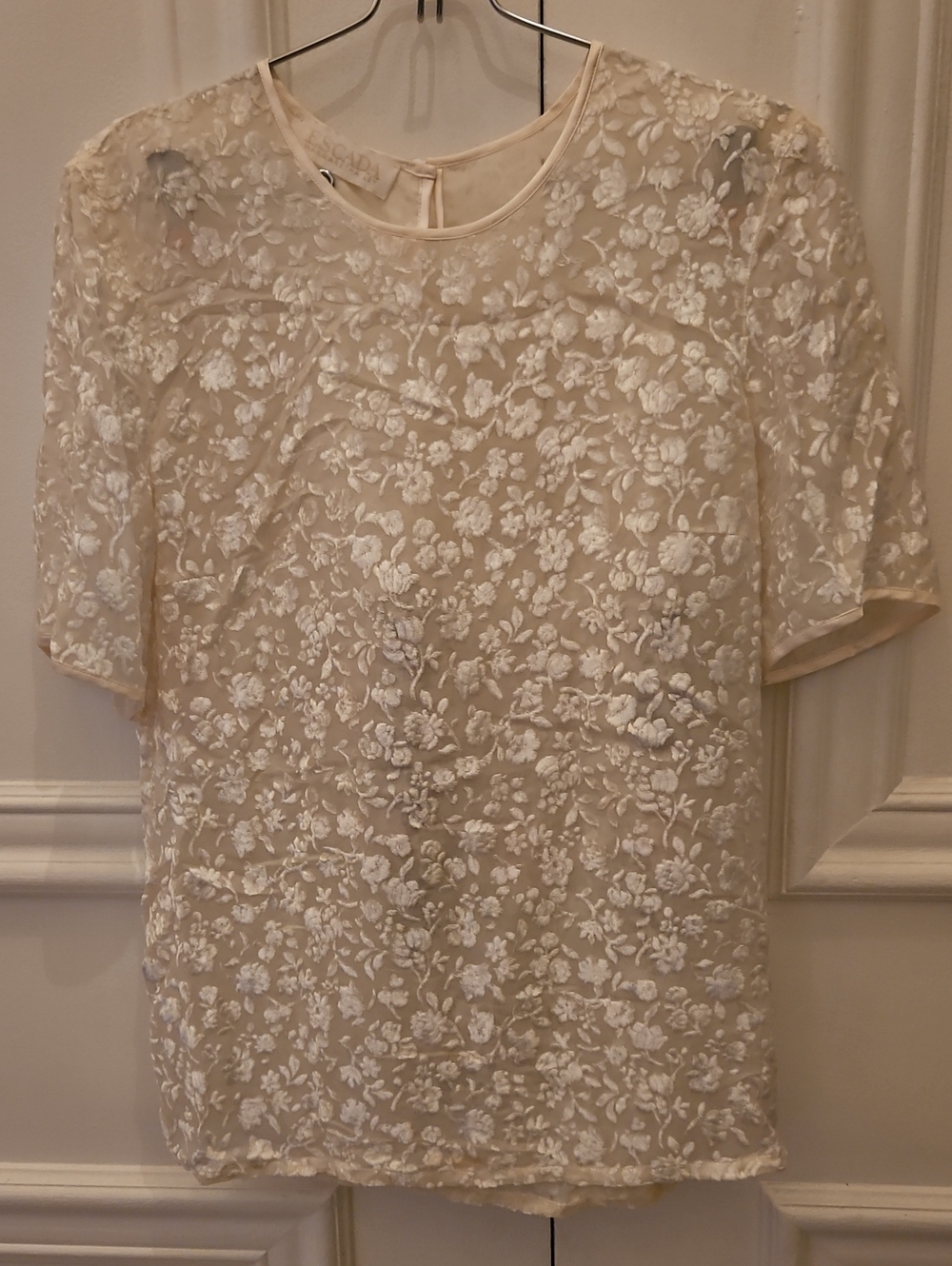 Escada - Burn-out Embroidered Sheer Floral Blouse - Cream - L